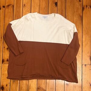 Chic Soul Cream and Brown Crewneck Sweater